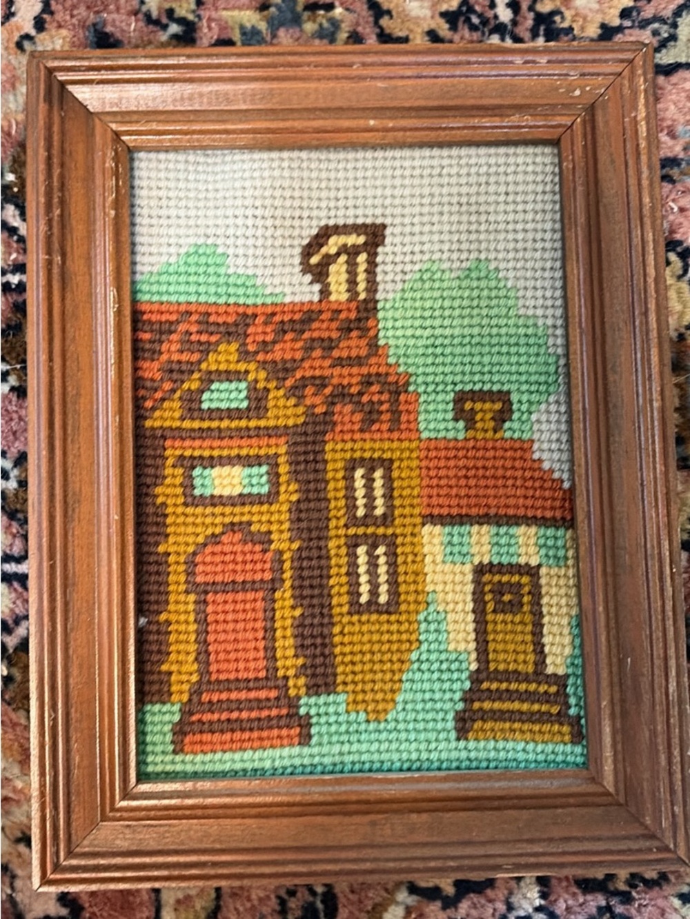 Handmade Cross-Stitch House Villafe Scene Wall Art